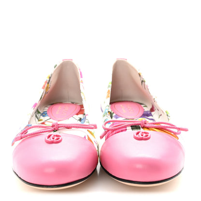 Gucci Sepang Flora Faded Canvas GG Marmont Ballerina Flats 39 White Multicolor Knit Rose 3 of 10