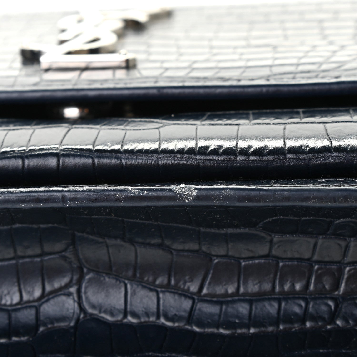 Saint Laurent Calfskin Crocodile Embossed Medium Monogram Sunset Navy 17 of 18