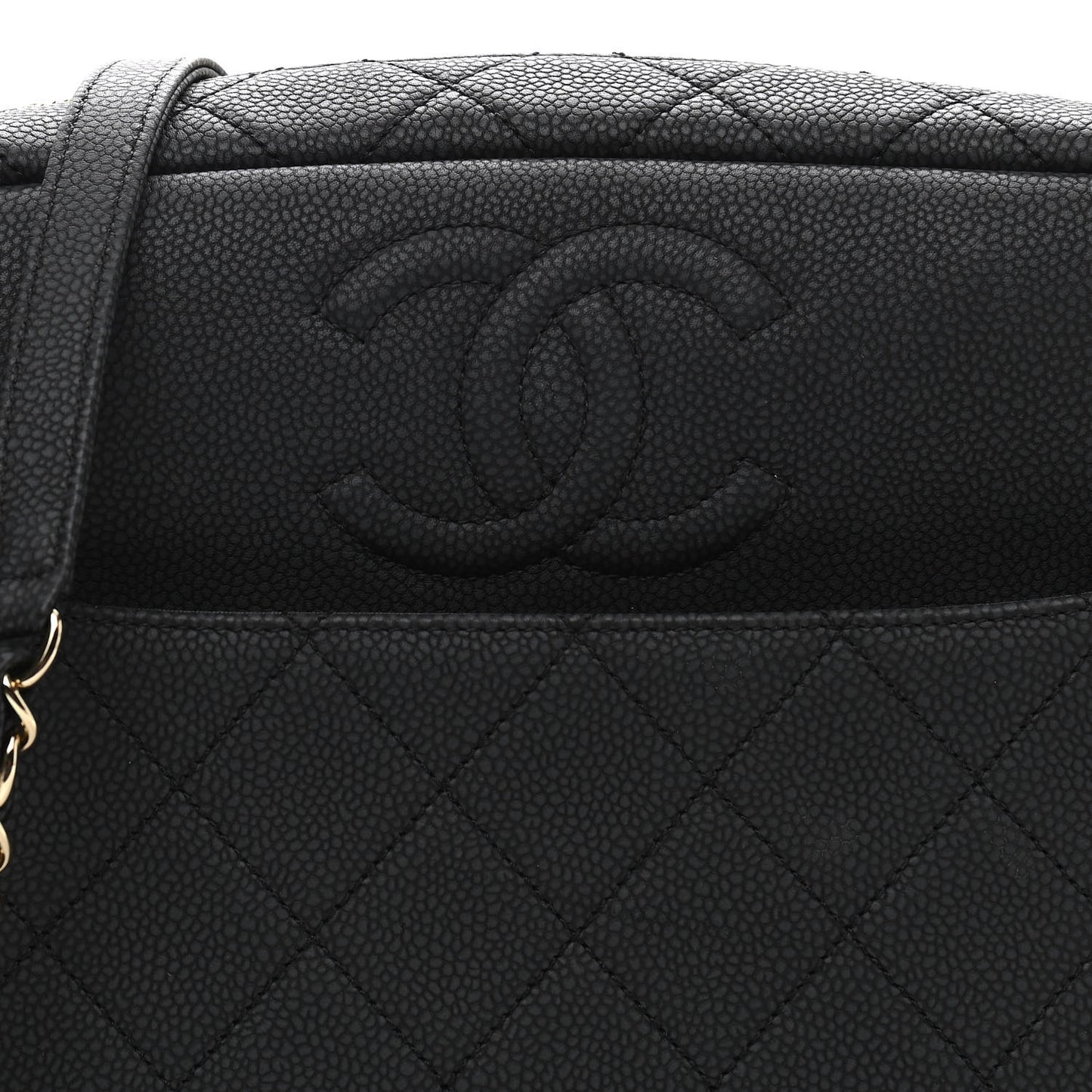 Caviar Quilted Large Coco Tassel Camera Case Black