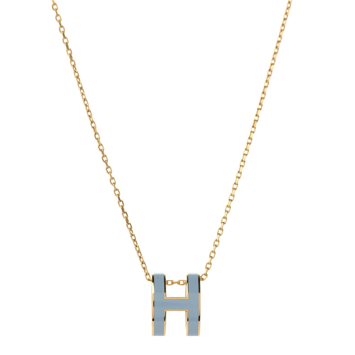 Lacquered Gold Pop H Pendant Necklace Bleu Pastel