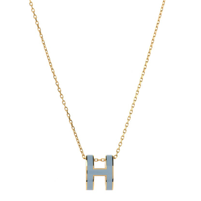 Hermes Lacquered Gold Pop H Pendant Necklace Bleu Pastel 1 of 7
