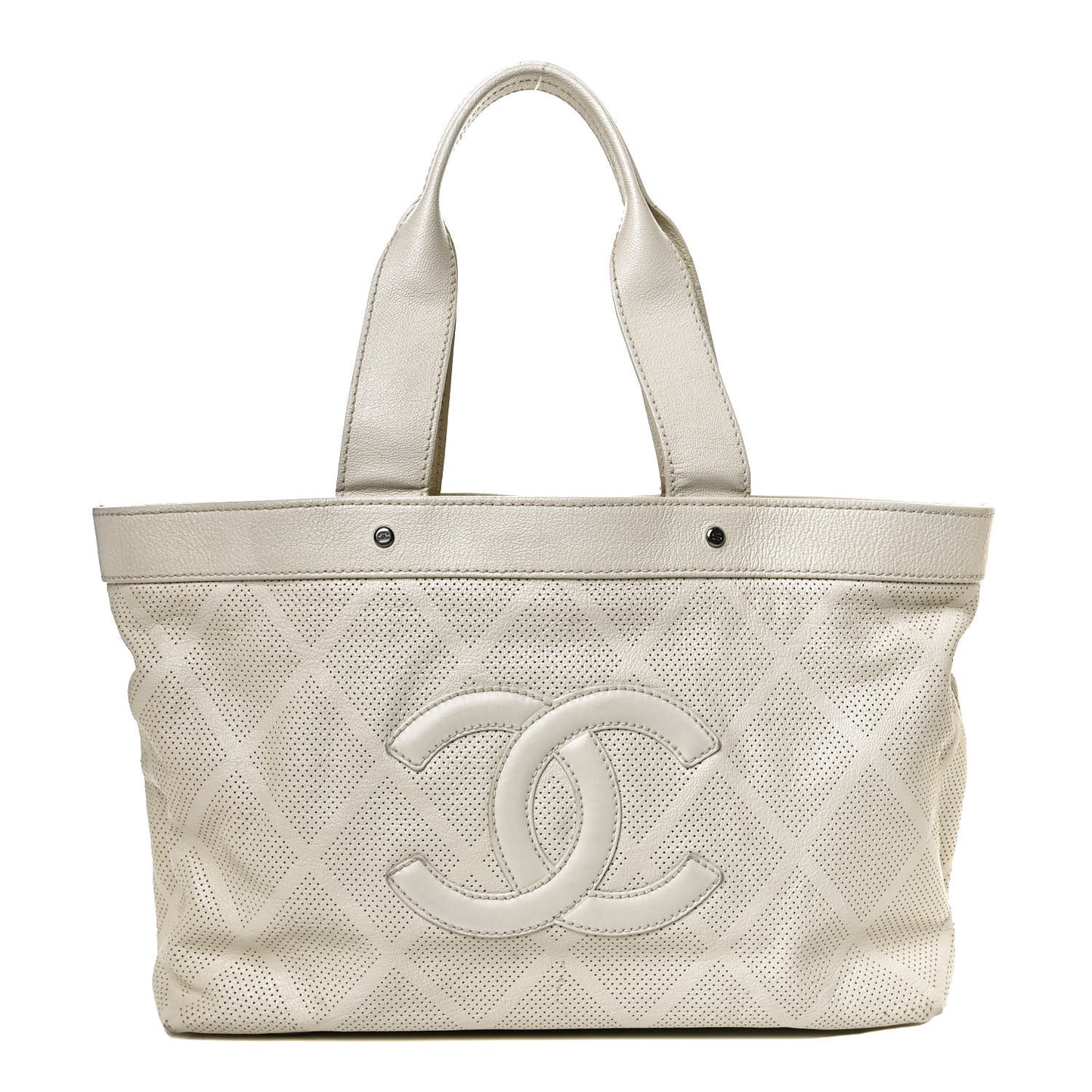 Goatskin Perforated Large CC Tote White
