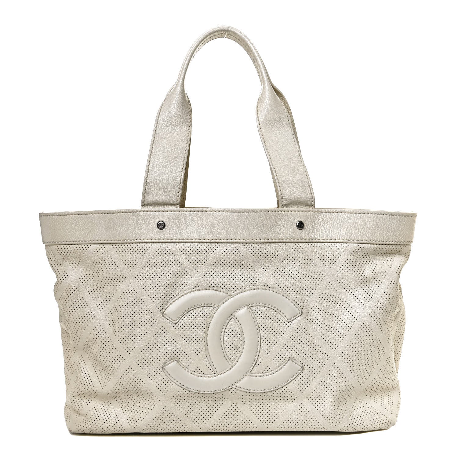 Chanel Goatskin Perforated Large CC Tote White 1 of 10