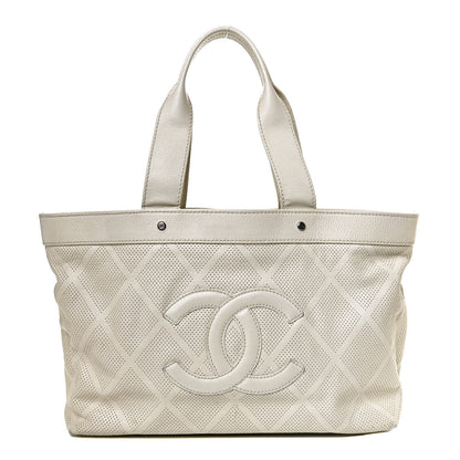 Chanel Goatskin Perforated Large CC Tote White 1 of 10