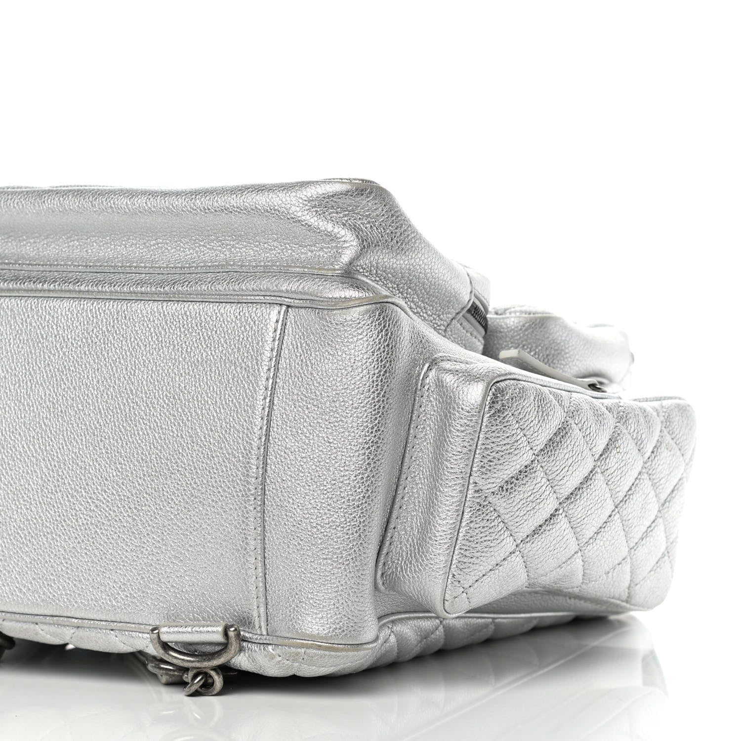 Chanel Metallic Grained Calfskin Quilted Large Casual Rock Backpack Silver 9 of 12
