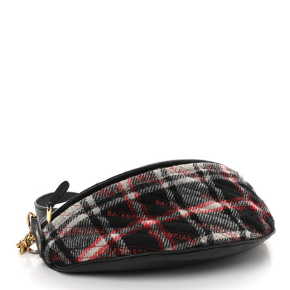Balenciaga Wool Plaid Diagonal Allover Logo Matelasse XS Souvenir Belt Bag Black White Red 4 of 12