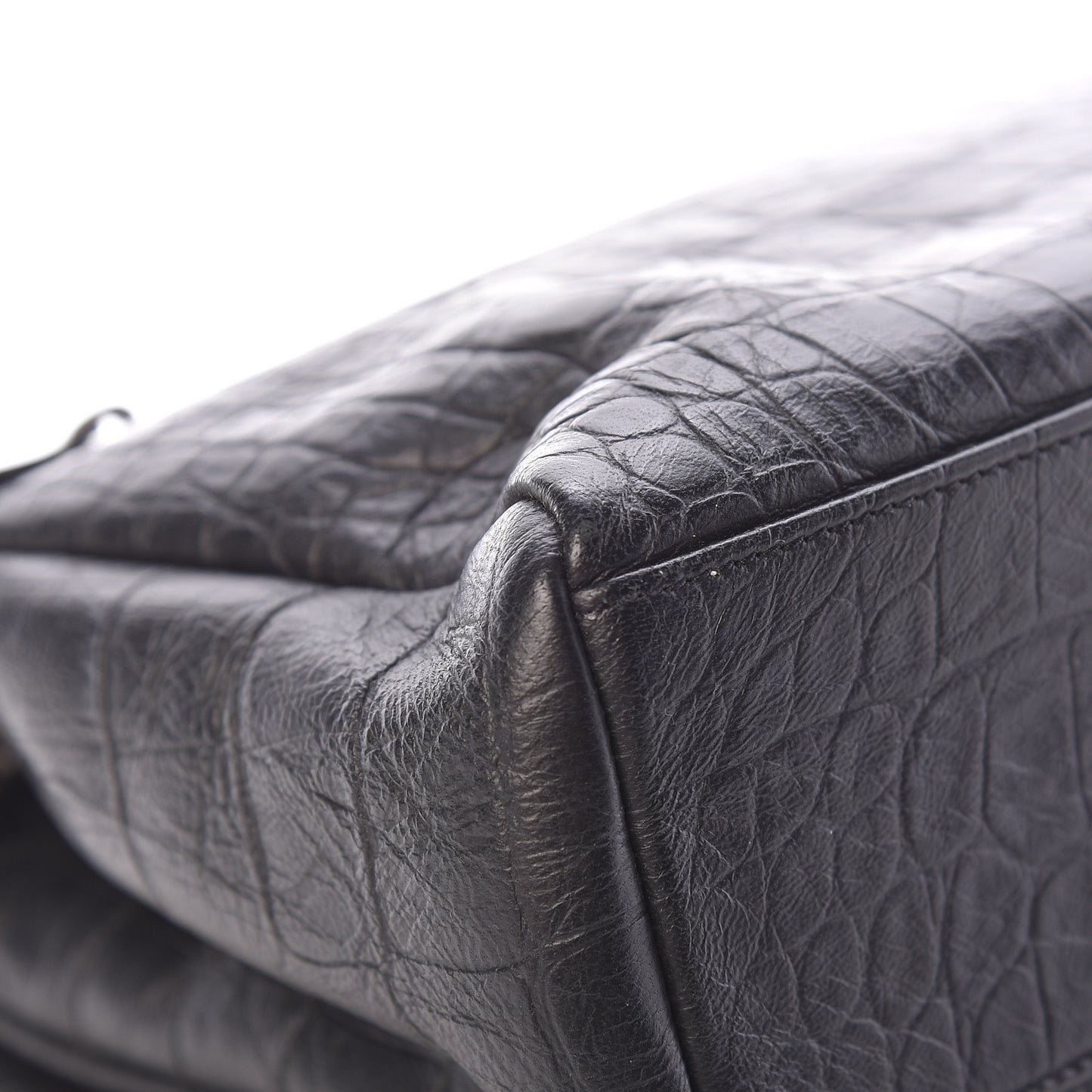 Calfskin Crocodile Embossed Medium West Hollywood Monogram Fold-Over Black