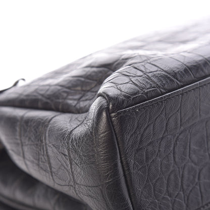 Saint Laurent Calfskin Crocodile Embossed Medium West Hollywood Monogram Fold-Over Black 14 of 16