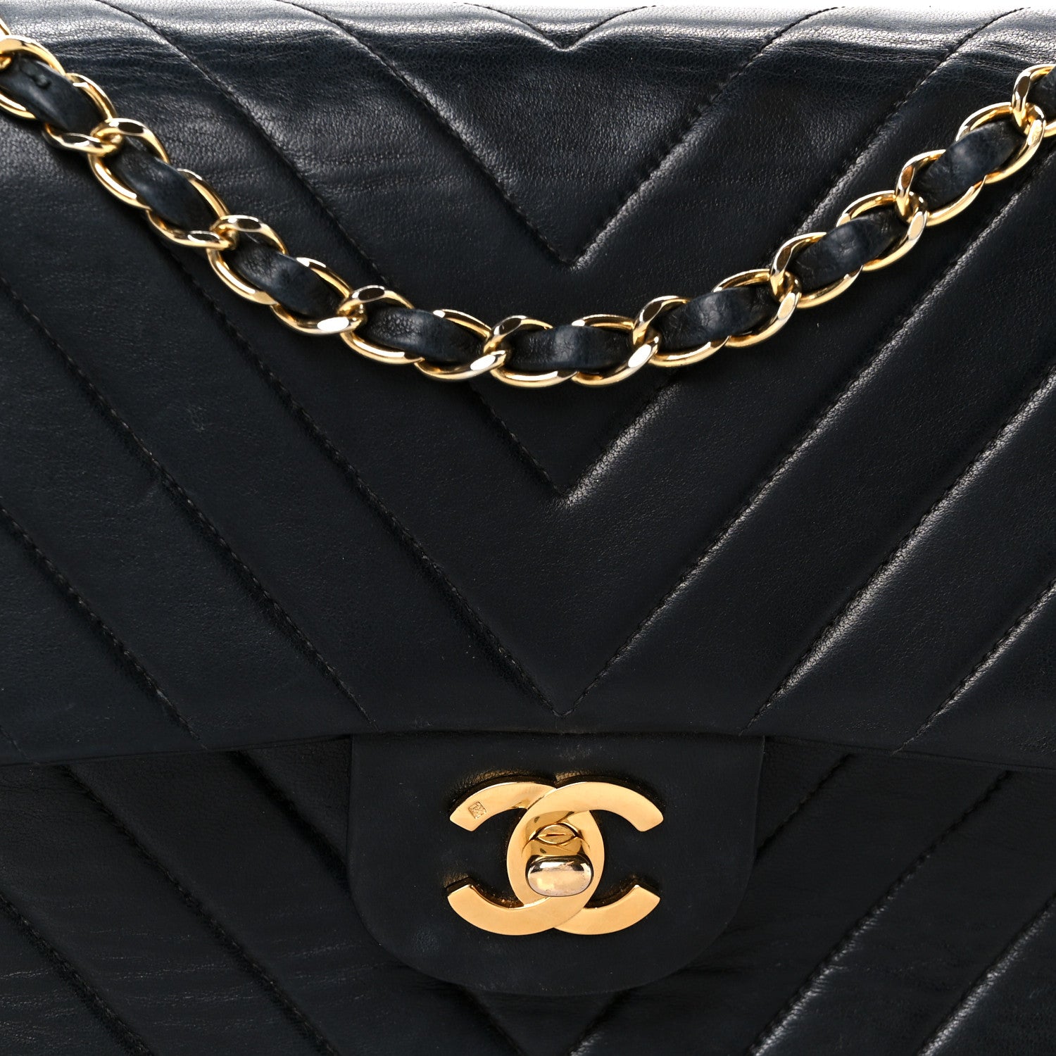 Chanel Lambskin Chevron Quilted Medium Double Flap Black 10 of 12