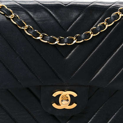 Chanel Lambskin Chevron Quilted Medium Double Flap Black 10 of 12