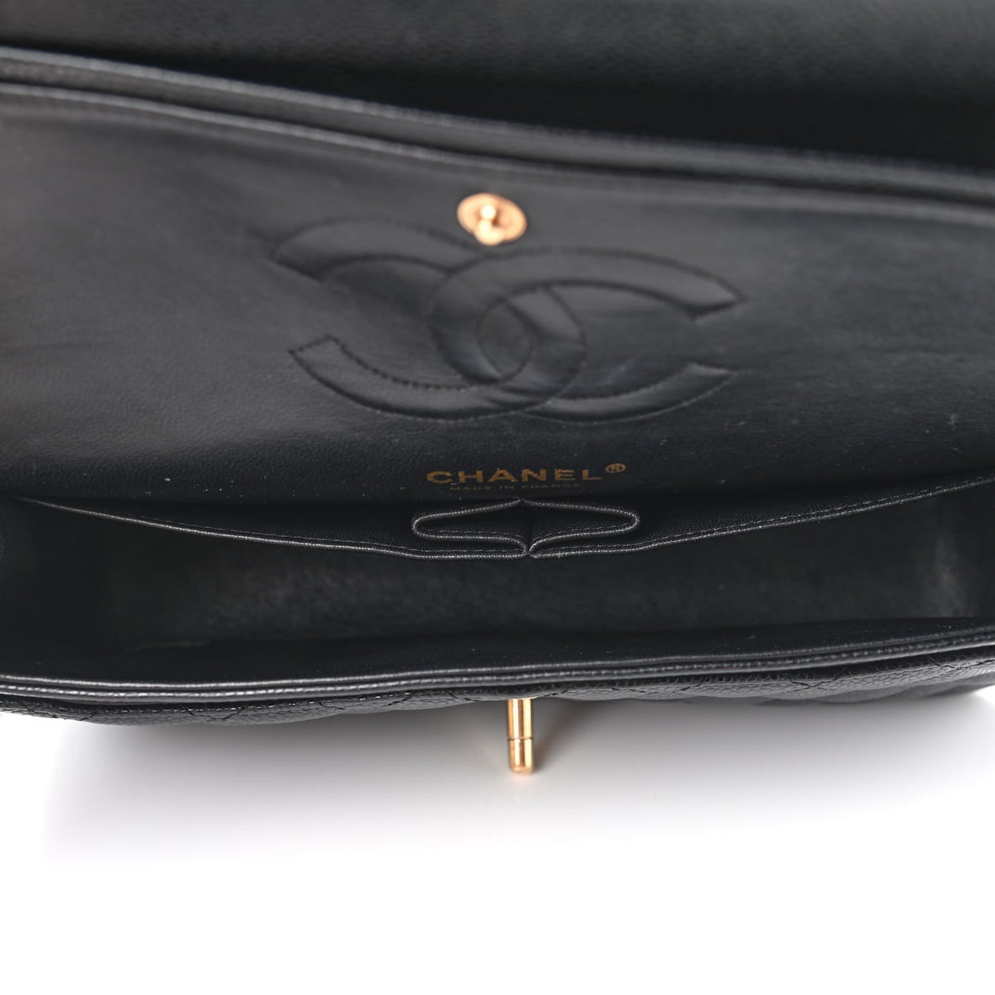 Caviar Quilted Medium Double Flap Black