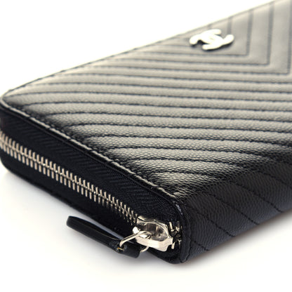 Chanel Caviar Chevron Large Gusset Zip Around Wallet Black 9 of 14