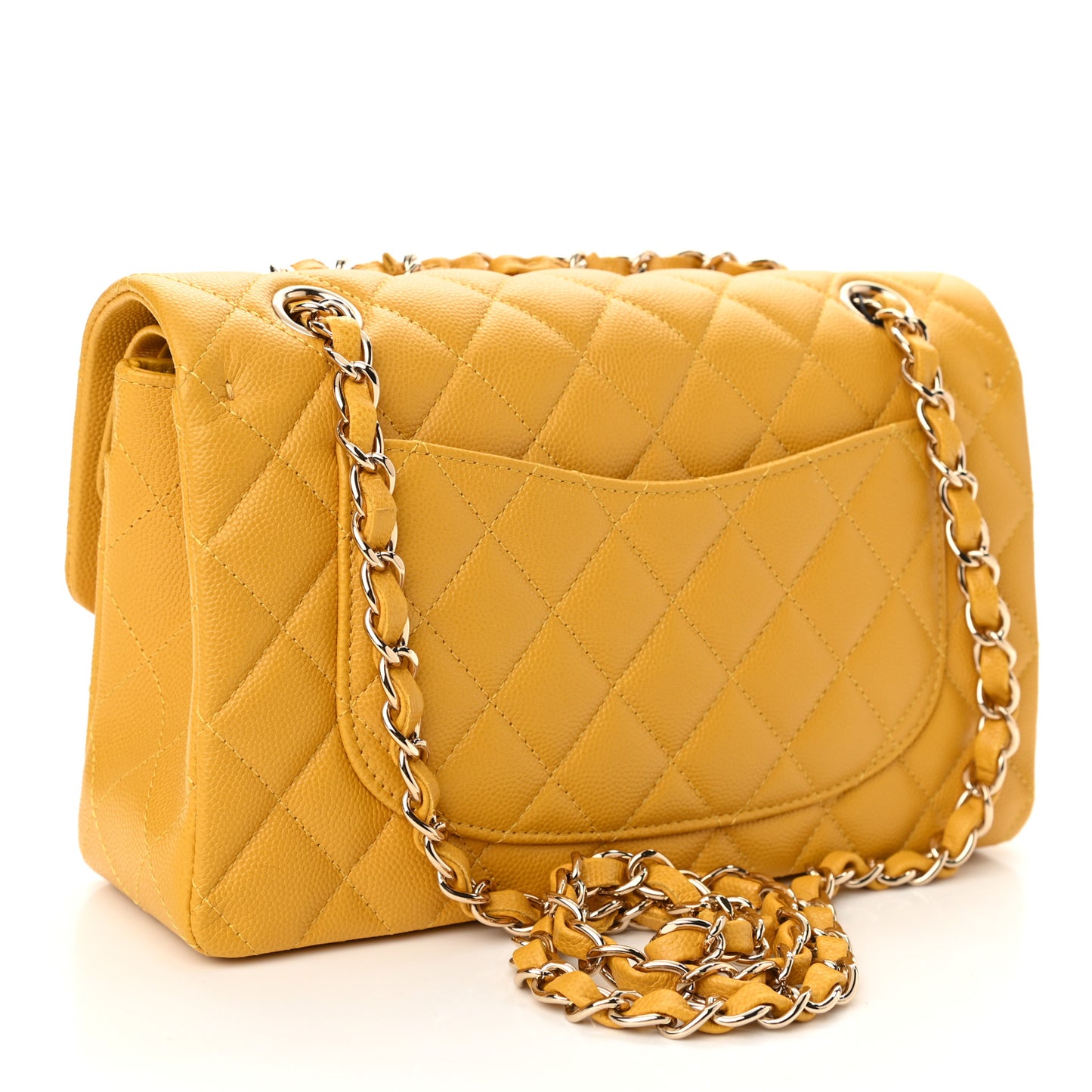 Caviar Quilted Small Double Flap Yellow