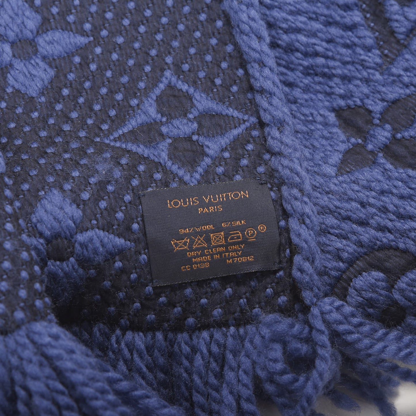 Wool Silk Logomania Scarf Denim Dark