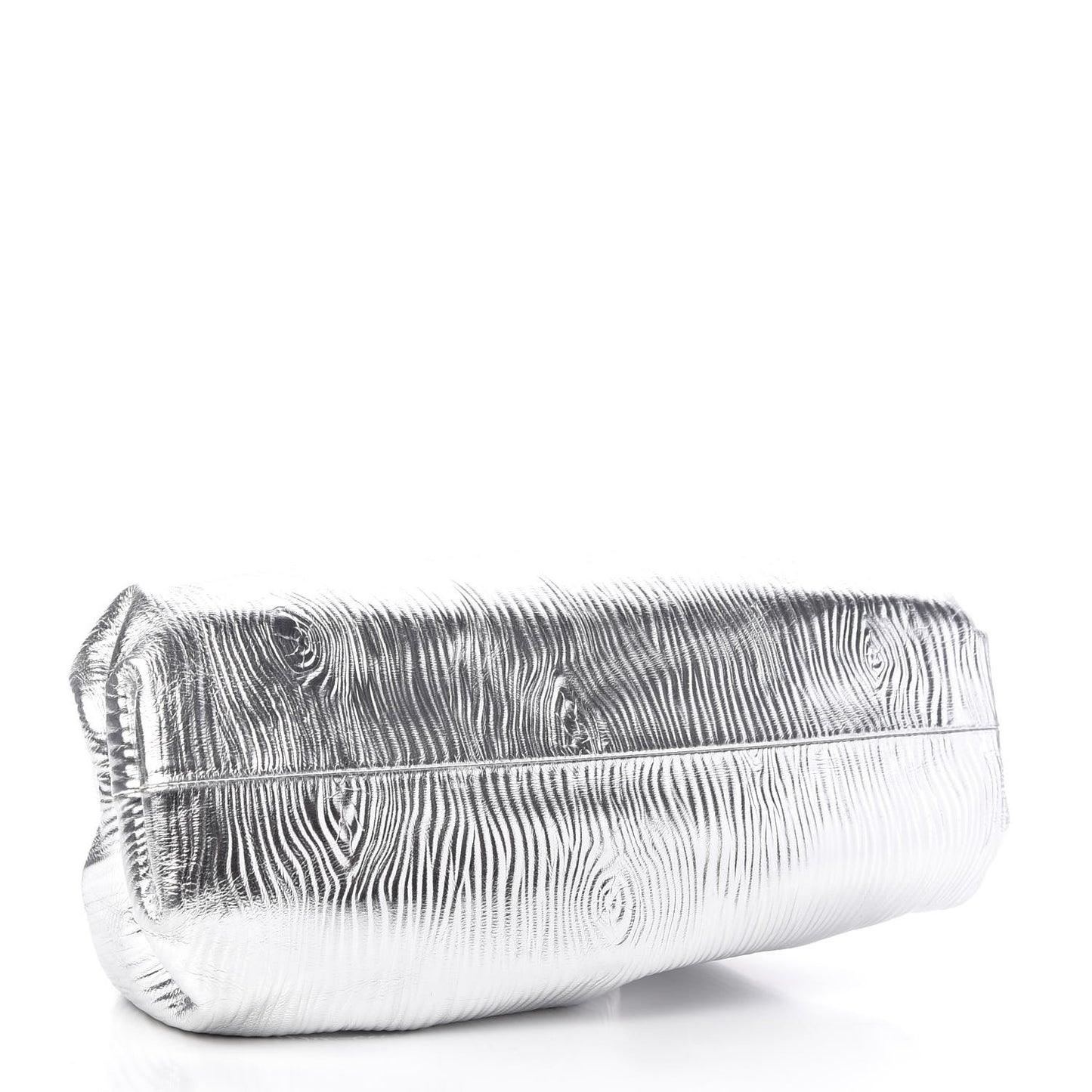 Metallic Bark Calfskin Embossed The Pouch Oversized Clutch Silver