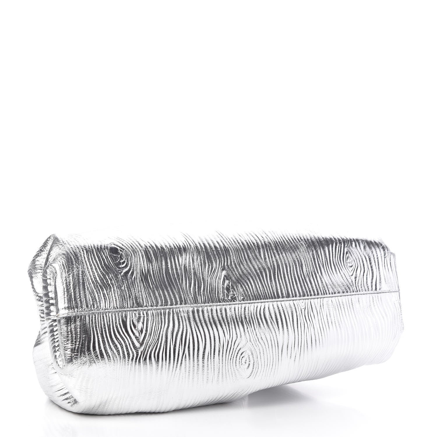 Bottega Veneta Metallic Bark Calfskin Embossed The Pouch Oversized Clutch Silver 4 of 8