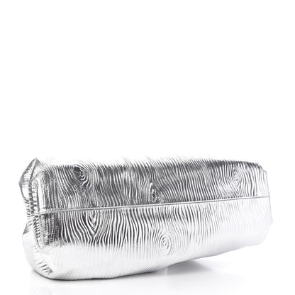 Bottega Veneta Metallic Bark Calfskin Embossed The Pouch Oversized Clutch Silver 4 of 8