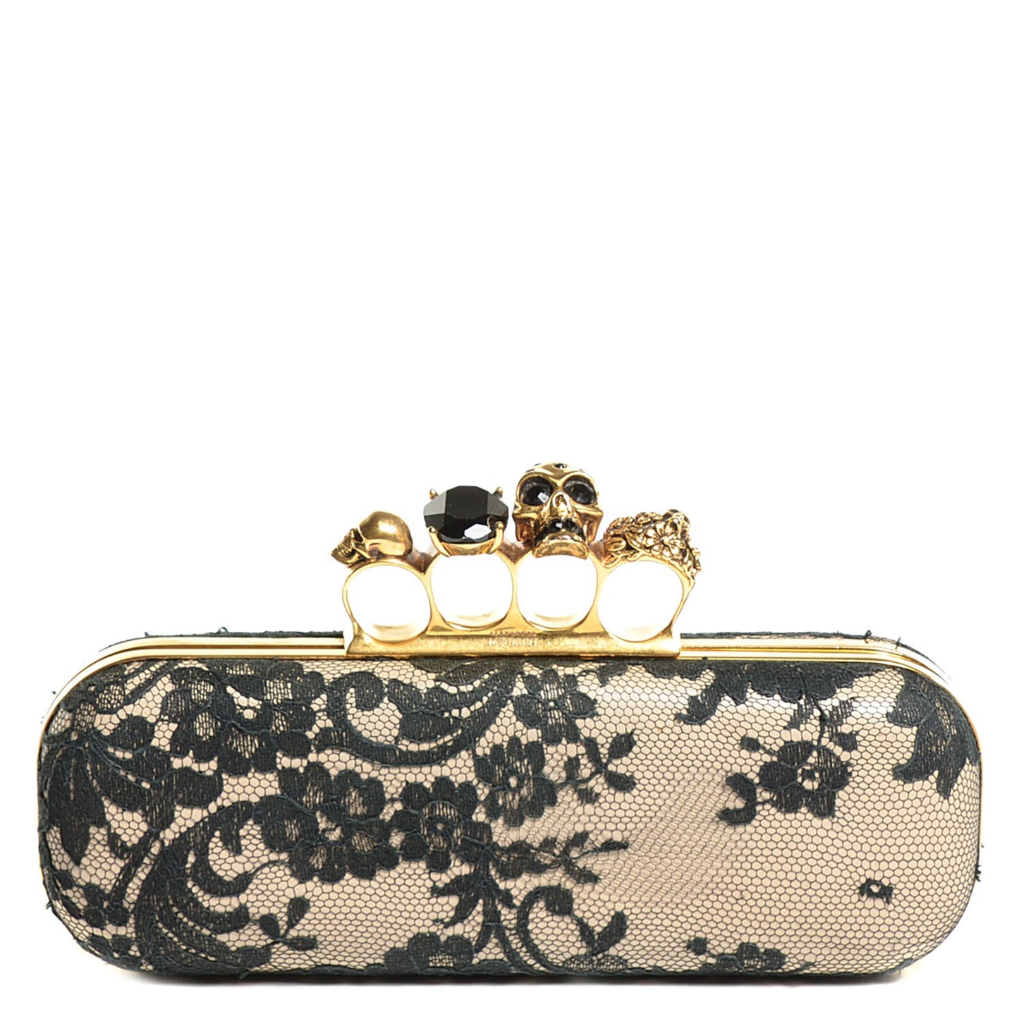 Lace Knuckle Duster Clutch Black Beige