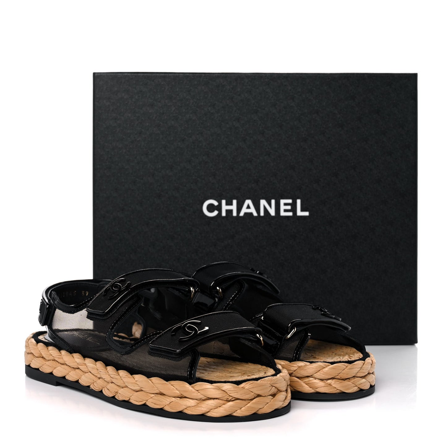 Mesh Patent Calfskin Velcro Dad Sandals 39 Black