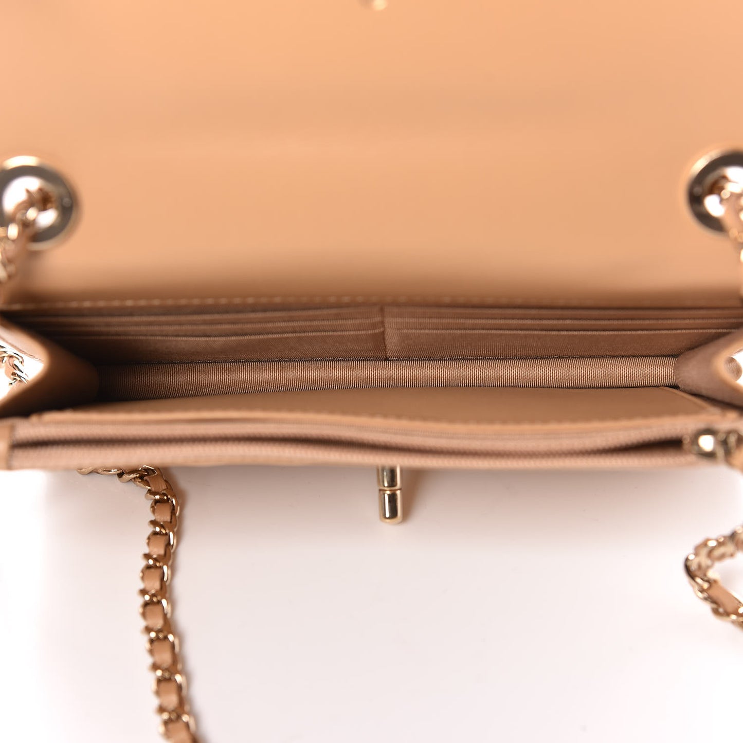 Lambskin Chevron Quilted Trendy CC Wallet On Chain WOC Beige