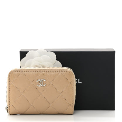 Chanel Caviar Quilted Zip Around Coin Purse Beige 11 of 11