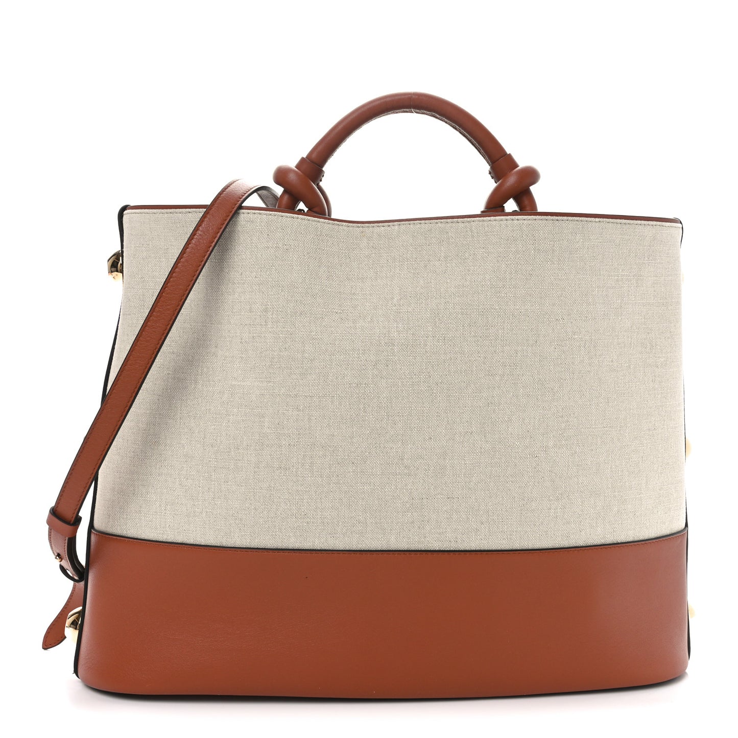 Canvas Calfskin Glam Tote Beige Brown