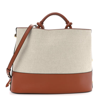 Salvatore Ferragamo Canvas Calfskin Glam Tote Beige Brown 1 of 9