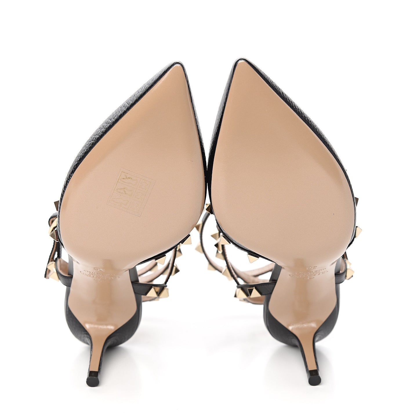Nappa Rockstud Ankle Strap Low Heel Pumps 36 Black