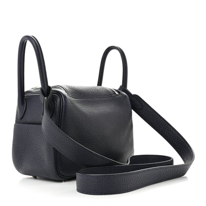 Hermes Taurillon Clemence Mini Lindy 20 Bleu Nuit 3 of 10