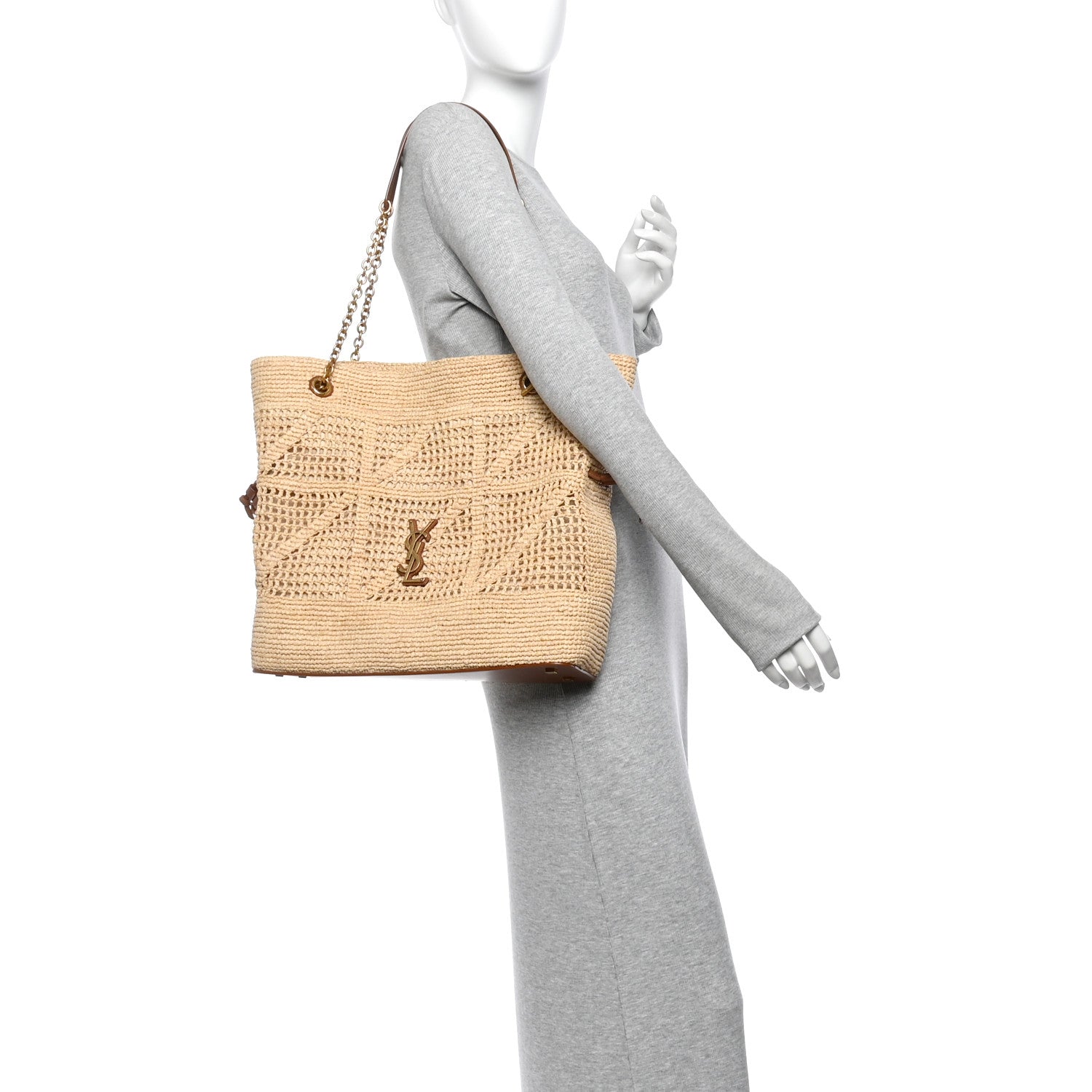 Saint Laurent Raffia Jamie Shopping Tote Natural Brick 2 of 9