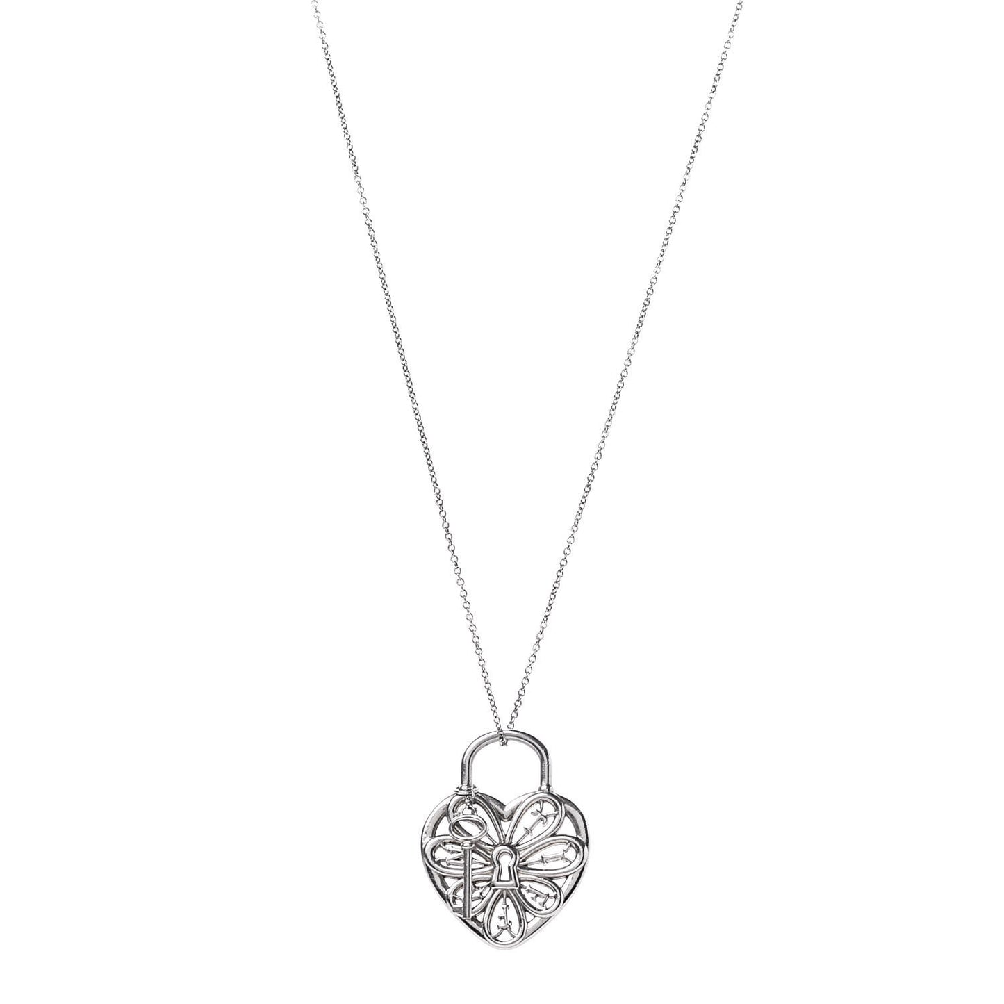 Sterling Silver Filigree Heart Key Pendant Necklace
