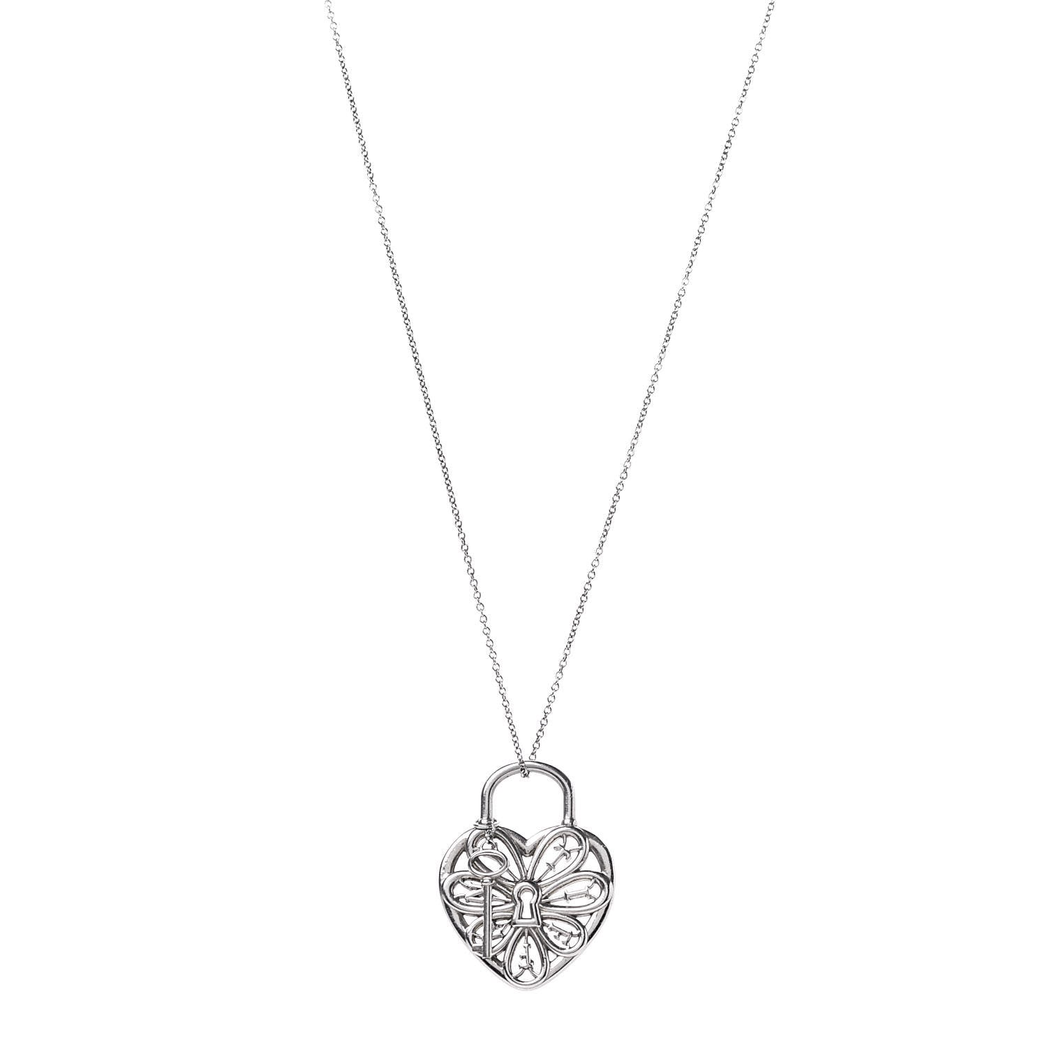 Tiffany Sterling Silver Filigree Heart Key Pendant Necklace 1 of 8