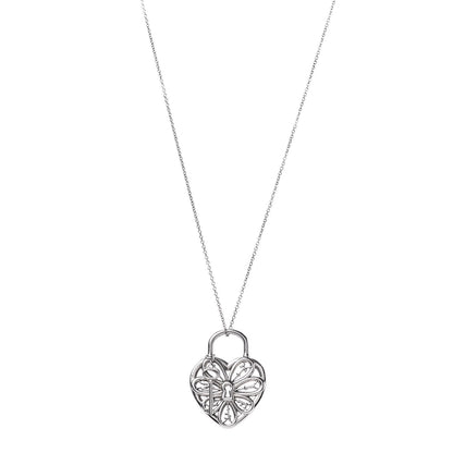 Tiffany Sterling Silver Filigree Heart Key Pendant Necklace 1 of 8