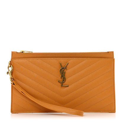 Saint Laurent Grain De Poudre Chevron Monogram Large Bill Pouch Senape Yellow 1 of 6
