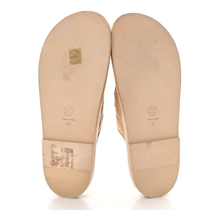 Chanel Lambskin Quilted Velcro Dad Chain CC Slide Sandals 40 Beige 6 of 10