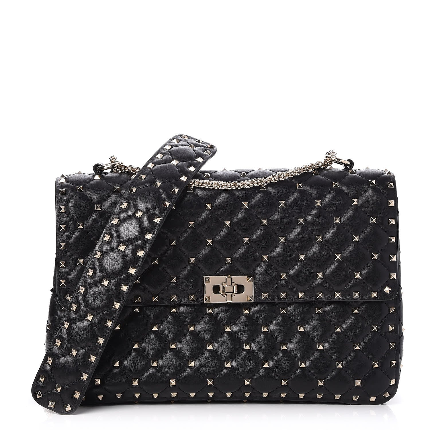 Valentino Garavani Lambskin Large Rockstud Spike Shoulder Bag Black 1 of 8