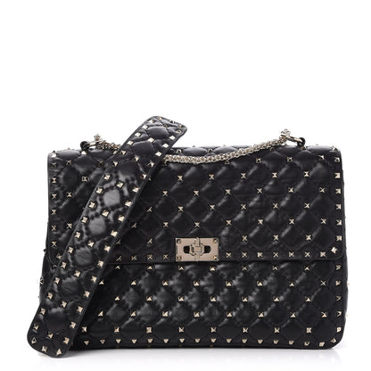 Valentino Garavani Lambskin Large Rockstud Spike Shoulder Bag Black 1 of 8