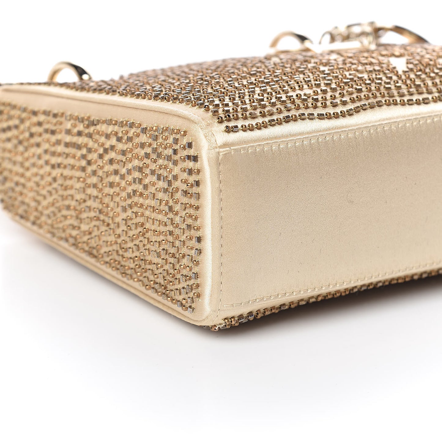 Satin Beaded Mini Lady Dior Gold
