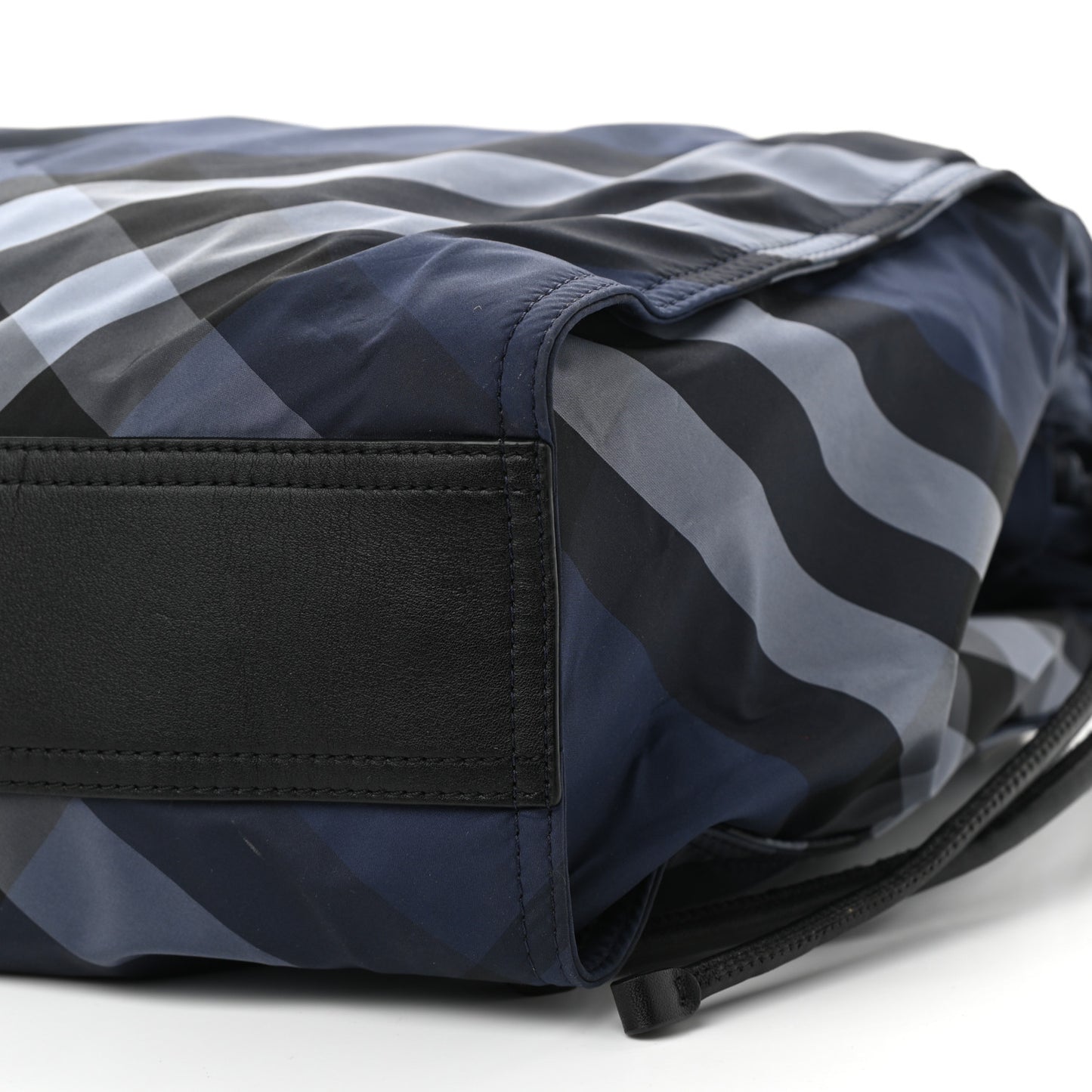 Nylon Check Small Buckleigh Packable Tote Navy Blue