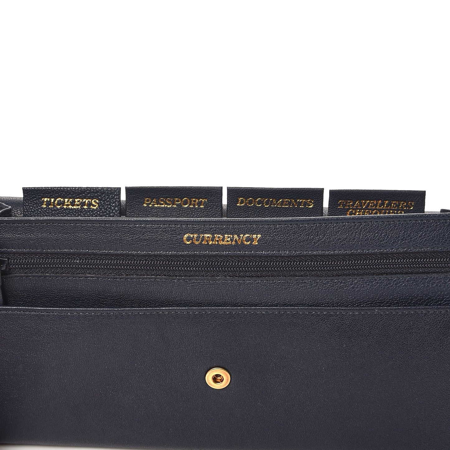 Calfskin Classic Y Document Case Clutch Navy Blue