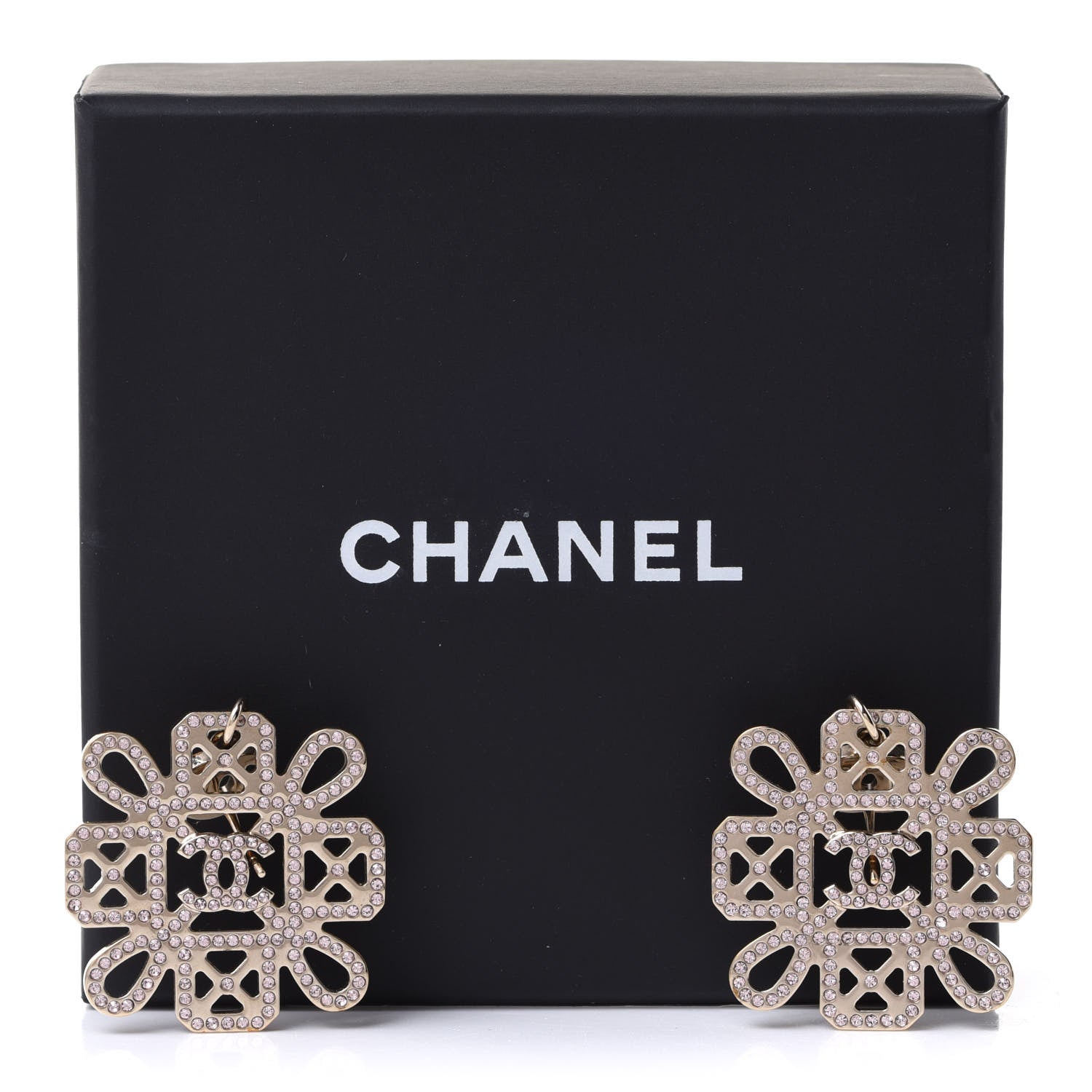 Chanel Crystal Strass Cross CC Earrings Rose Gold Pink 5 of 5