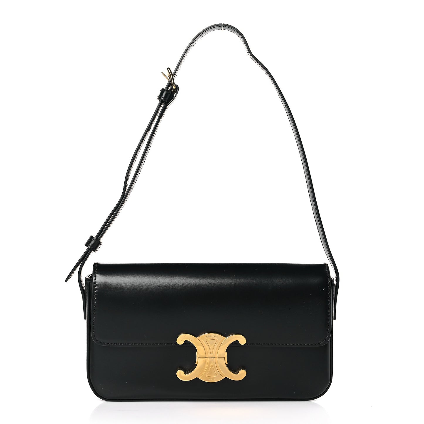 Shiny Calfskin Triomphe Shoulder Bag Black