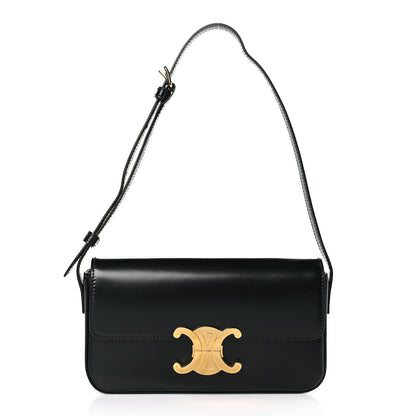 Celine Shiny Calfskin Triomphe Shoulder Bag Black 1 of 9