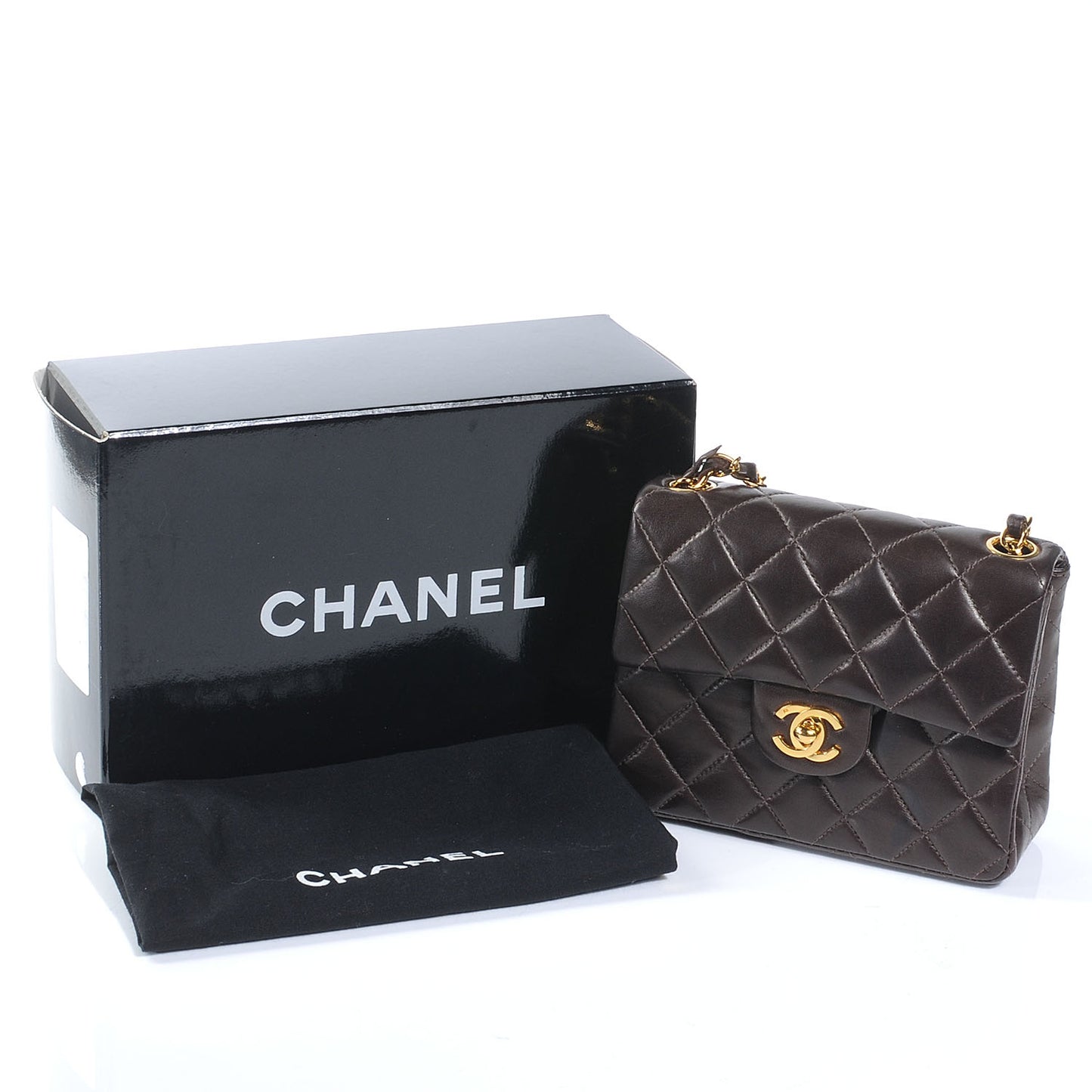 Lambskin Mini Flap Dark Brown