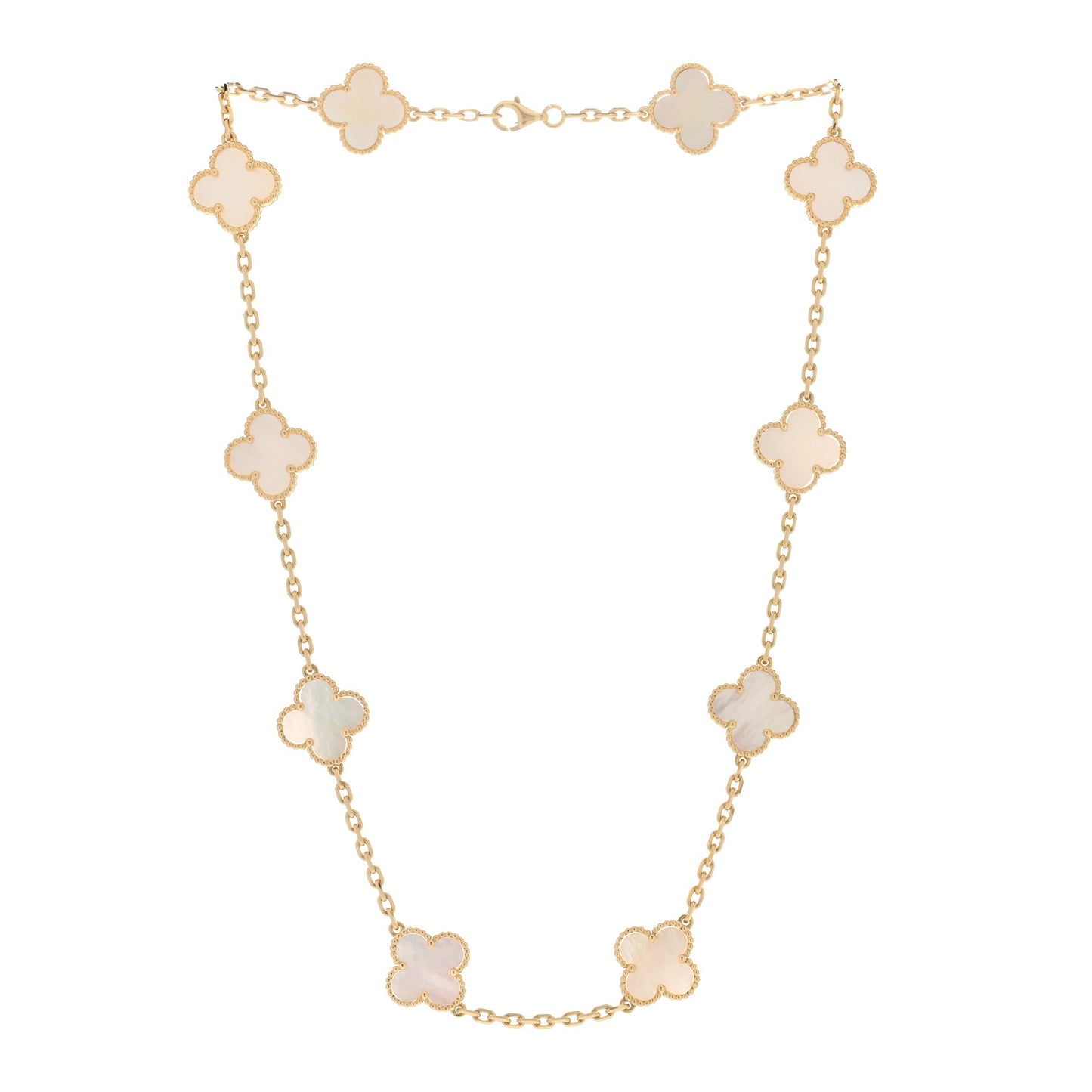 18K Yellow Gold Mother of Pearl 10 Motifs Vintage Alhambra Necklace