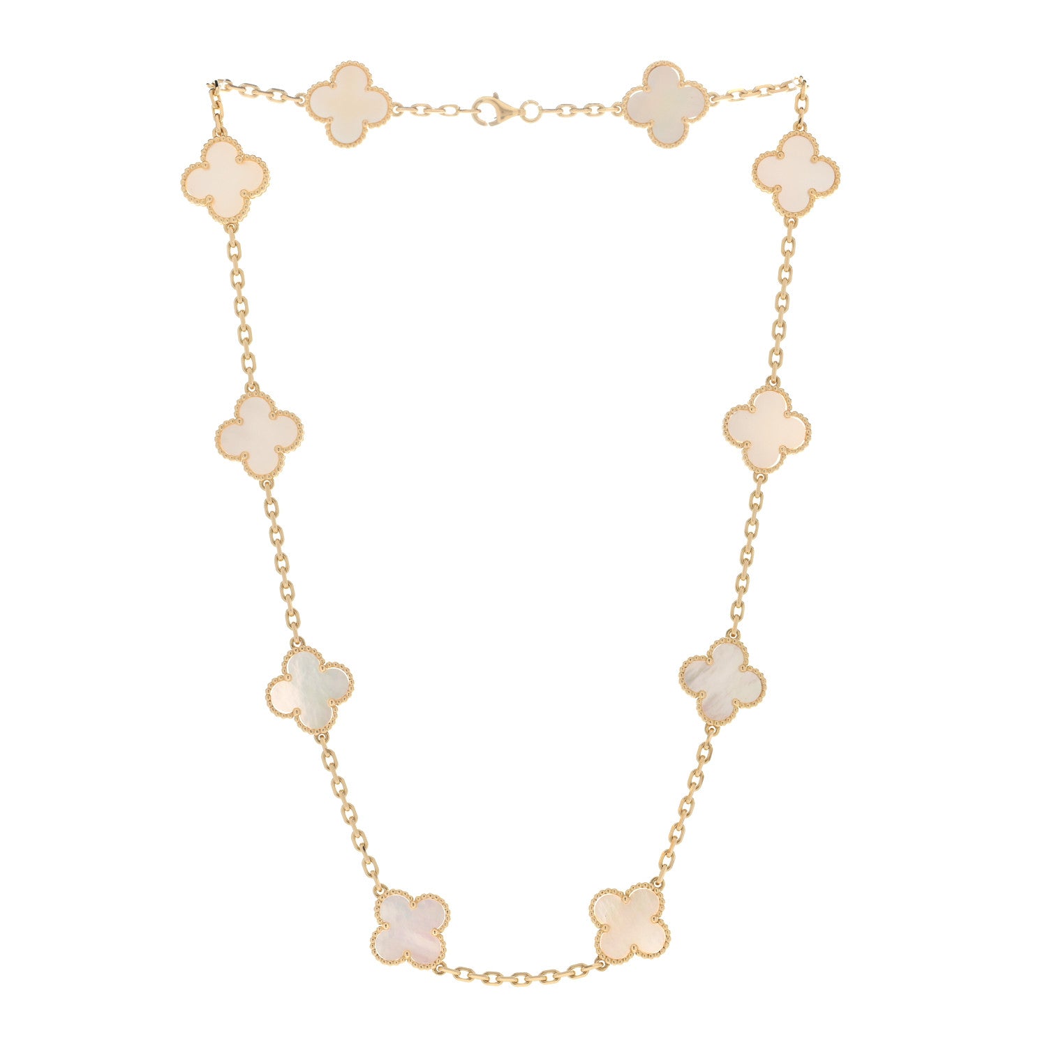 Van Cleef & Arpels 18K Yellow Gold Mother of Pearl 10 Motifs Vintage Alhambra Necklace 2 of 3