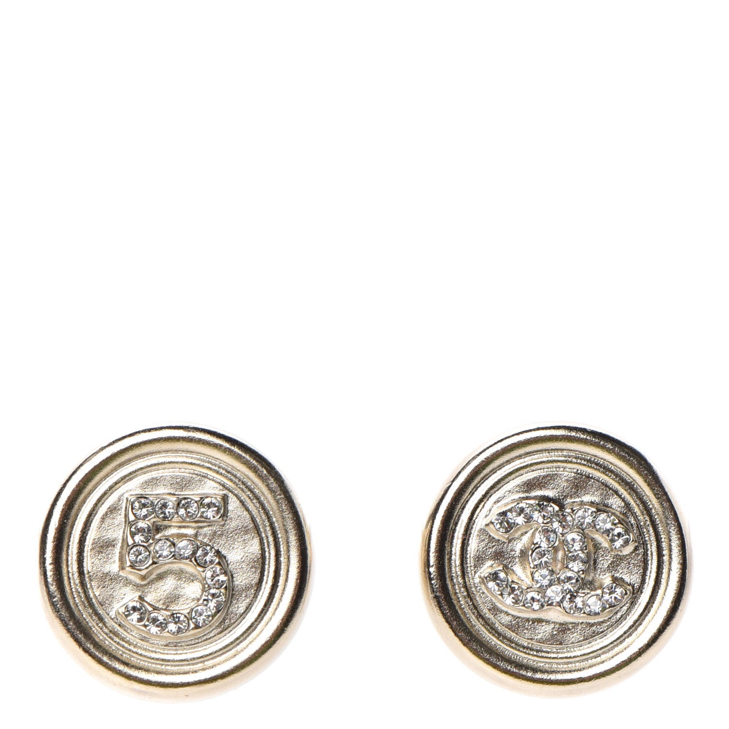 Chanel Crystal CC Round Earrings Light Gold 1 of 5