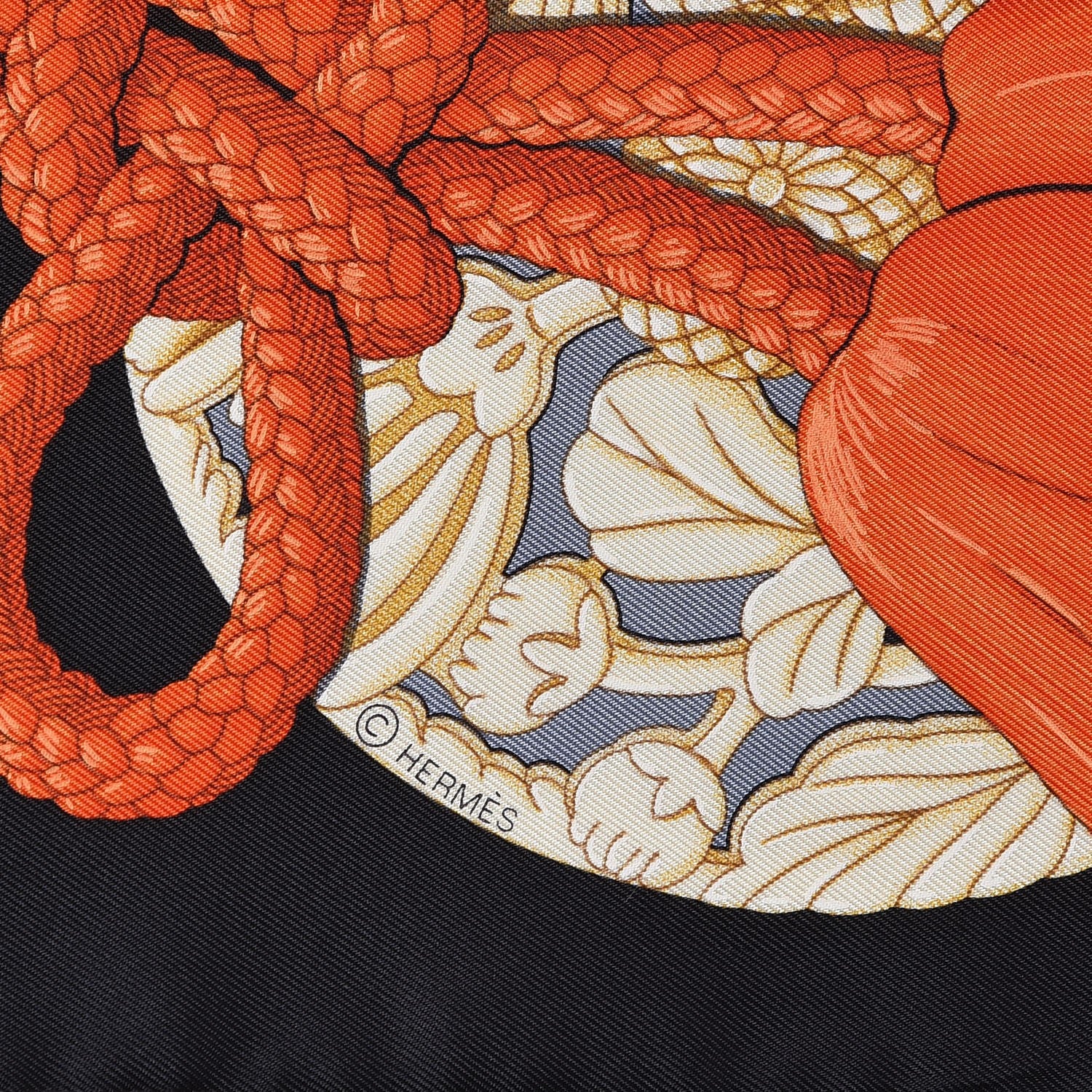 Hermes Silk Parures de Samouraïs Scarf 90 Ebene Bleu Orange 3 of 4
