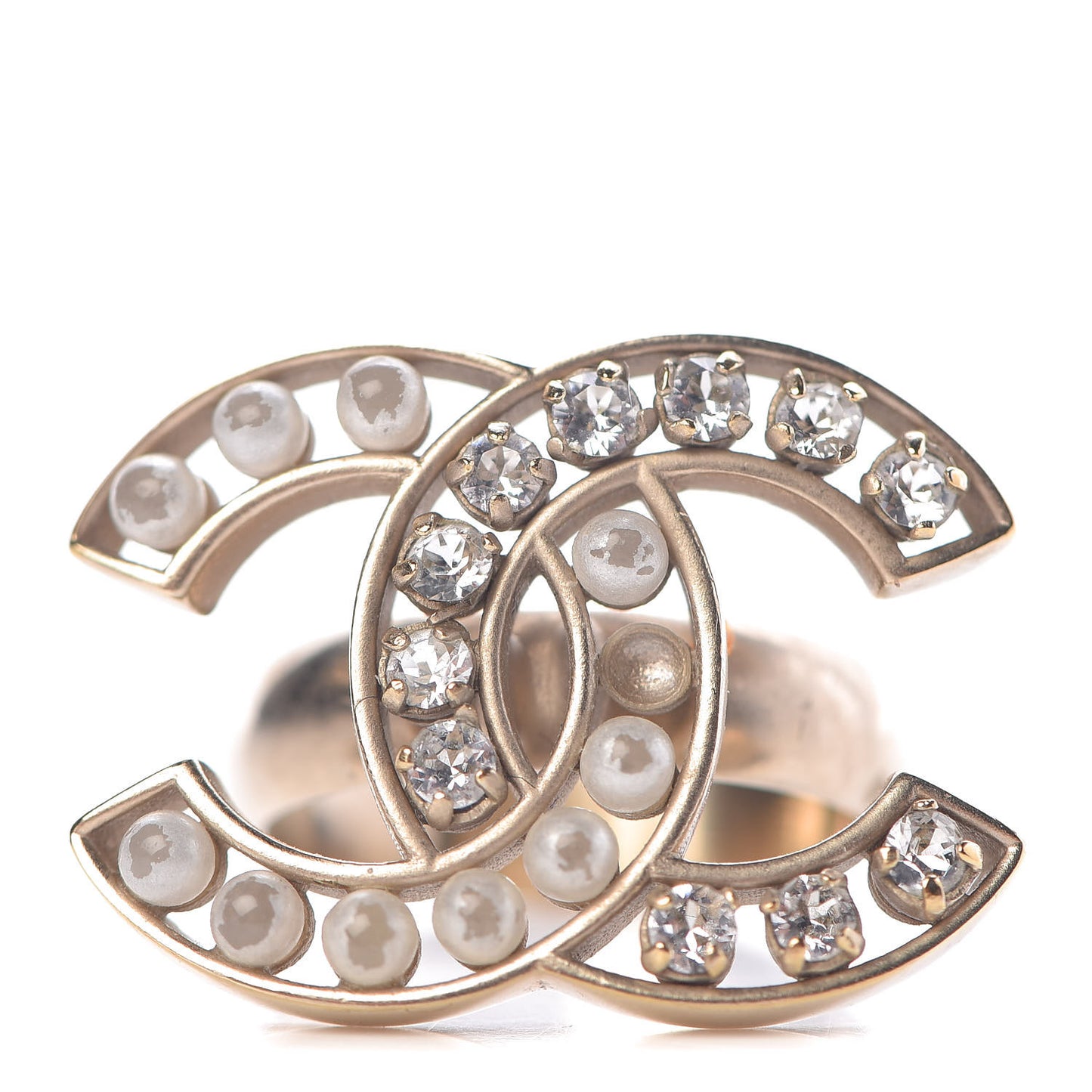 Crystal Pearl CC Ring 6.5 Gold