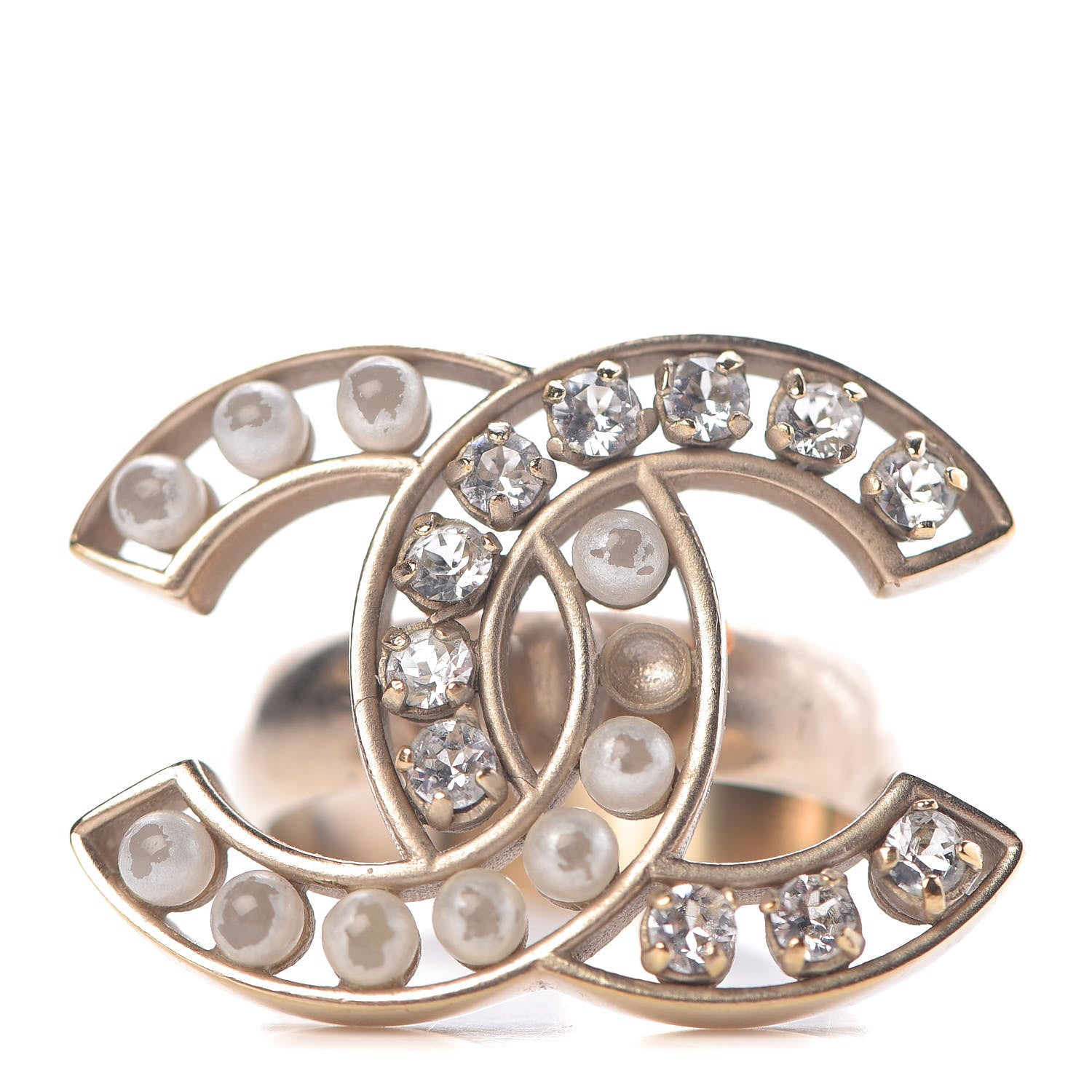 Chanel Crystal Pearl CC Ring 6.5 Gold 1 of 5